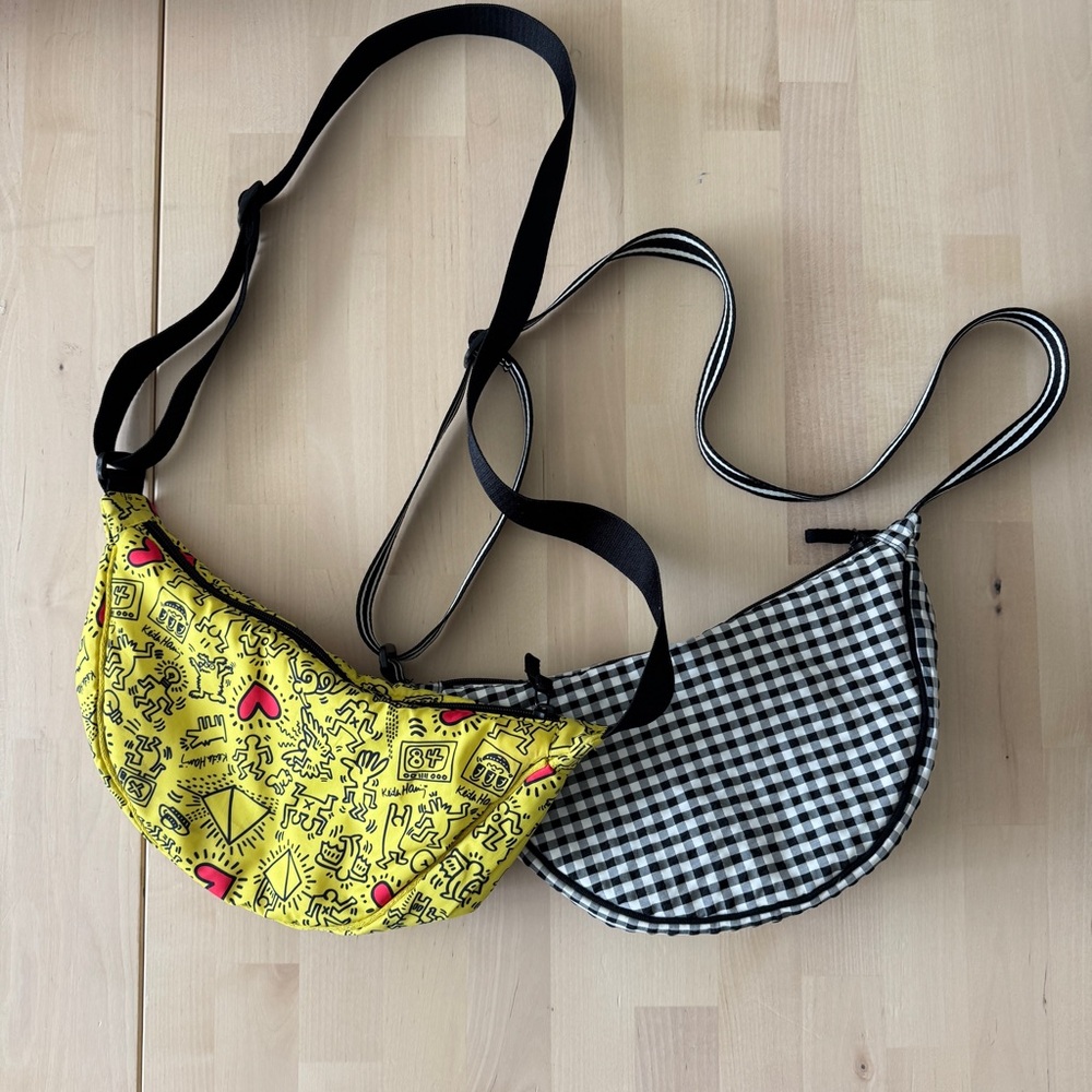UNIQLO Keith Haring & Black+White Gingham Crescent Crossbody Bag Bundle